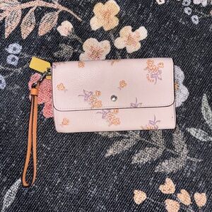Coach Pale Pink Floral Leather Wristlet